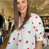 Cupid Puff Sleeve Top- Hearts