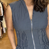 Skye Zip Front Dress- Indigo Stripe