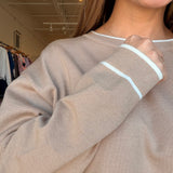 Karina Trim Sweater- Tan/White