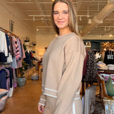 Karina Trim Sweater- Tan/White