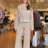 Halle Trim Pants- Tan/White