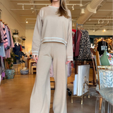 Halle Trim Pants- Tan/White