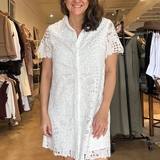 Floral Lace Shirtdress- White