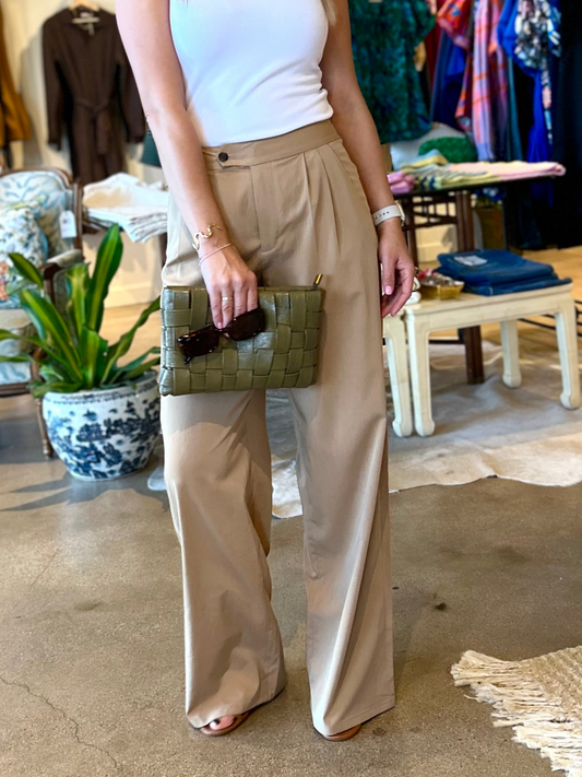 Sophia Wide Leg Trouser- Khaki