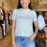 Emerson Tipped Short Sleeve Sweater- Mint
