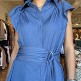 Cara Belted Dress- Denim