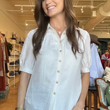 Celine Contrast Stitch Blouse- White