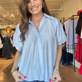 Anise Bubble Sleeve Top- Blue