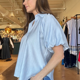 Anise Bubble Sleeve Top- Blue