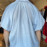 Anise Bubble Sleeve Top- Blue