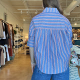 Sugar Stripe Button Down Shirt- Blue