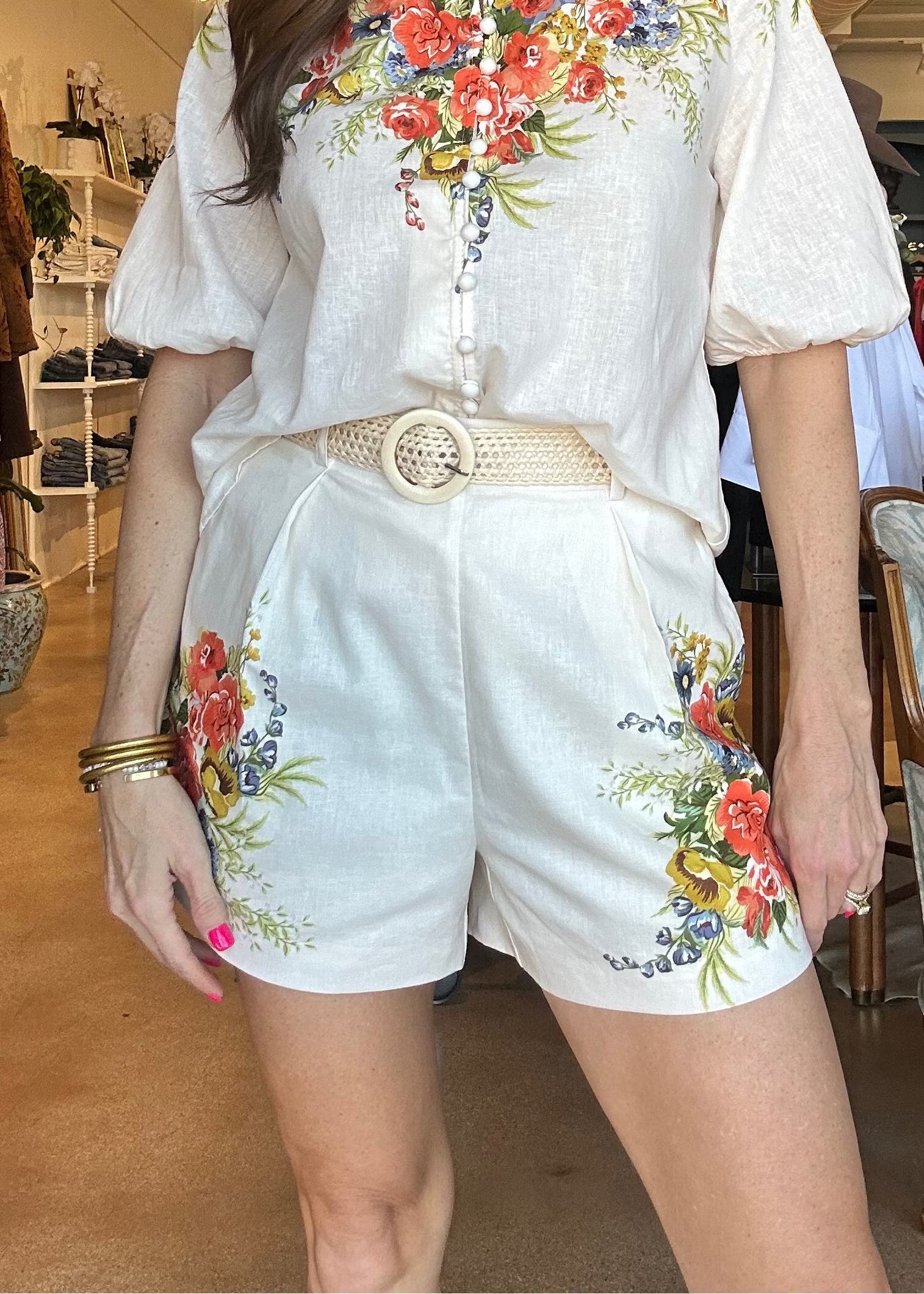 Perla Floral Belted Shorts
