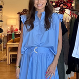 Camryn Flutter Sleeve Top- Blue