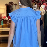 Camryn Flutter Sleeve Top- Blue