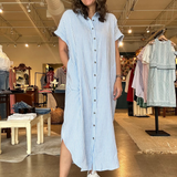 Blue Gauze Stripe Shirtdress