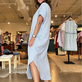 Blue Gauze Stripe Shirtdress