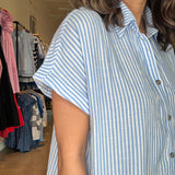 Blue Gauze Stripe Shirtdress