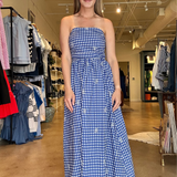 Azure Gingham Strapless Maxi Dress
