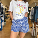 Azure Lace Gingham Shorts
