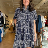 Selene Stitch Shirtdress- Navy/White