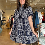 Selene Stitch Shirtdress- Navy/White