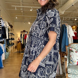 Selene Stitch Shirtdress- Navy/White