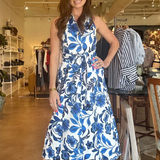 Azure Petals Collared Maxi Dress
