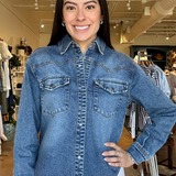 Lizette Denim Shirt- Dark Wash
