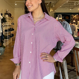 Joy Button Down Stripe Top- Red