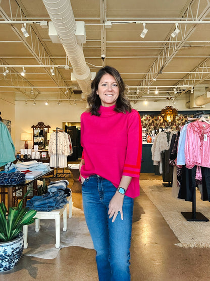 Ginny Mock Neck Sweater- Fuchsia