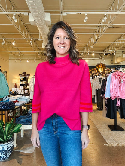 Ginny Mock Neck Sweater- Fuchsia