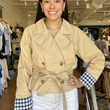 Beatrice Gingham Short Tench Coat