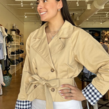 Beatrice Gingham Short Tench Coat