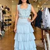 Halper Ruffle Top- Spring Blue