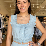 Halper Ruffle Top- Spring Blue