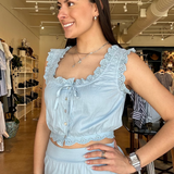 Halper Ruffle Top- Spring Blue