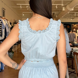 Halper Ruffle Top- Spring Blue