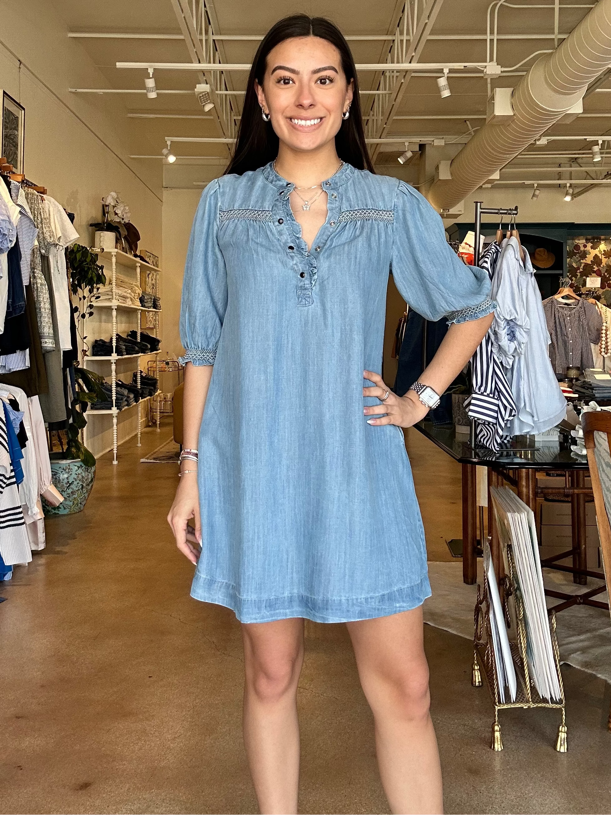 Ophelia Smocked Chambray Dress XS Ophelia Smocked Chambray Dress XS