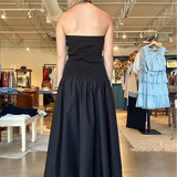 Arella Mixed Media Halter Dress- Black