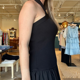 Arella Mixed Media Halter Dress- Black