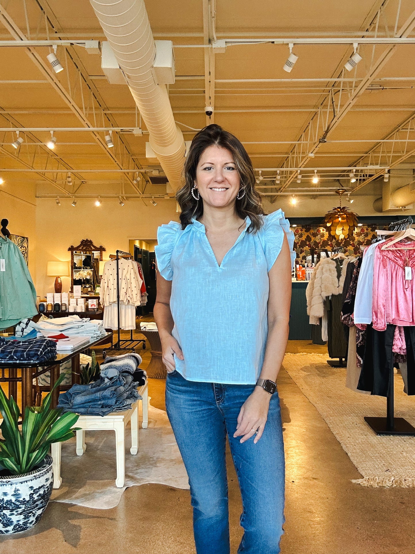 Heidi Linen Top- Light Blue