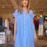 Jenna Dress- Blue Pinstripe