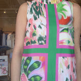 Patchwork Garden Ruffle Neck Dress