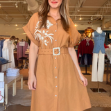 Alexander Floral Embroidered Belted Dress