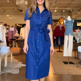 Georgia Tie Waist Midi Shirtdress- Navy