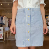 Colby Stripe Denim Skirt- White/Blue