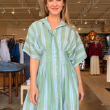 Lorine Stripe Shirtdress- Green