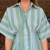 Lorine Stripe Shirtdress- Green