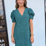 Anne Corduroy Puff Sleeve Dress