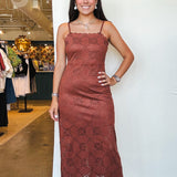 Suede Laser Cut Midi Dress